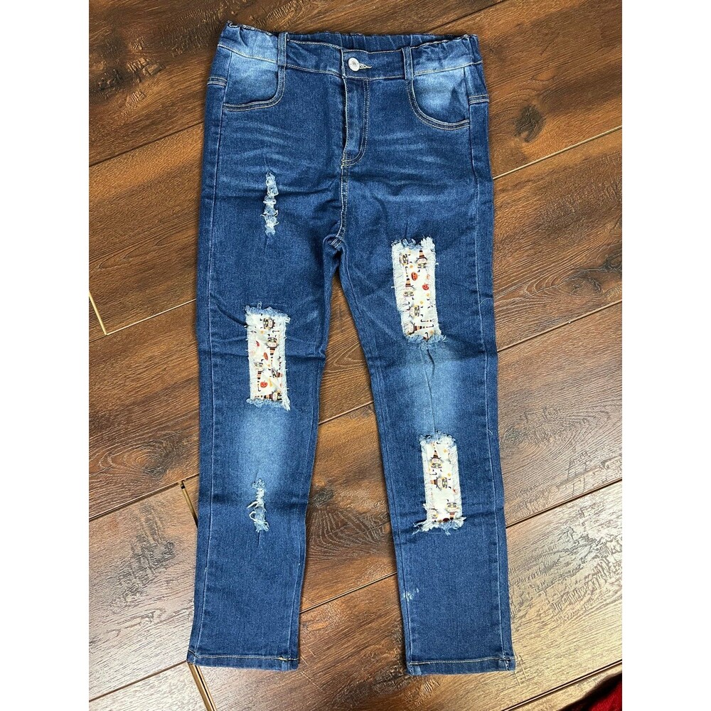 Ruffle Girl Size 10 Denim Distressed Jeggings! Halloween Patches!